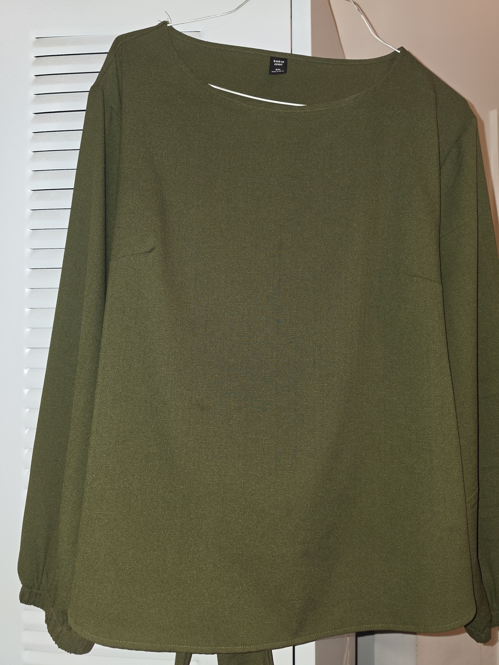 SHEIN Olive Green Long Sleeve Crewneck Blouse